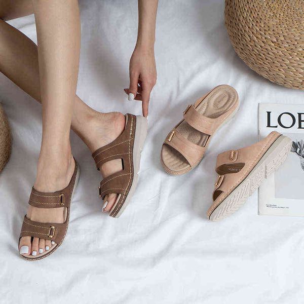 

2022 slope heel sandals thick bottom women's summer leisure md non slip soft bottom comfortable mother's shoes, Black