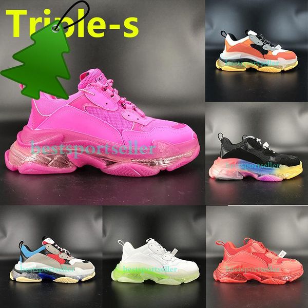 

comfort pairs triple s clear sole platform shoes neon green white black gym red blue rainbow men women sneakers