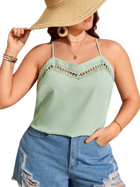 

plus contrast guipure lace cami f7zz#, Black