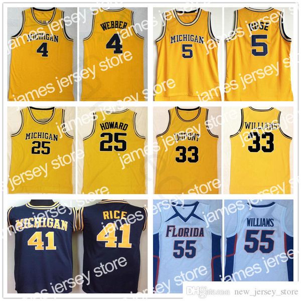

22 ncaa michigan wolverines college 5 jalen rose basketball jerseys 41 glen rice 4 chris webber 25, Black