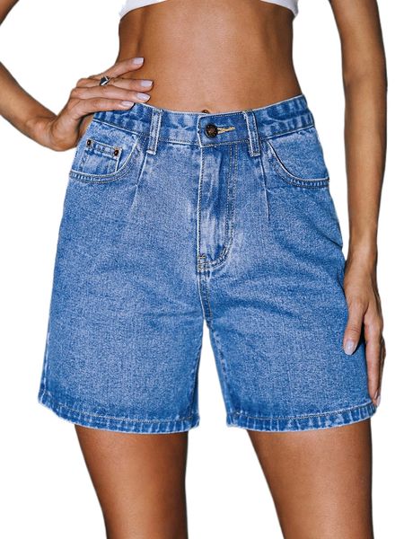 

solid straight leg denim shorts f7so#, White;black