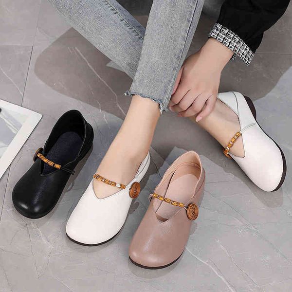 

dress shoes autumn national style large leather round head hand buckle flat bottom soft sole single shoes women's hsa6, Black