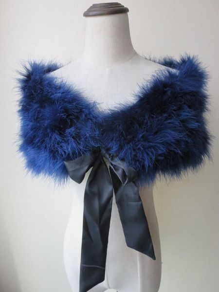 

genuine ostrich fur scarf shawl trendy banquet wedding color 3, Blue;gray