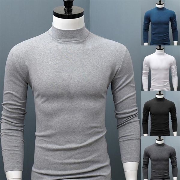Plus Size Men camisa suéter de cor sólida cor meia -colarinho alto casual slim manga longa engross