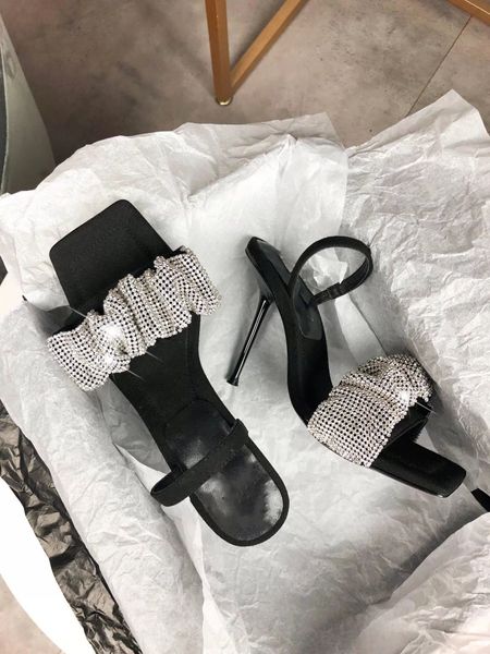 22ss дизайнер роскошные женщины Nova Sandal кожаные из ПВХ черные высокие каблуки Slincback сандалии летние дамы мода кристалл граничная вырезная обувь с коробкой Size40