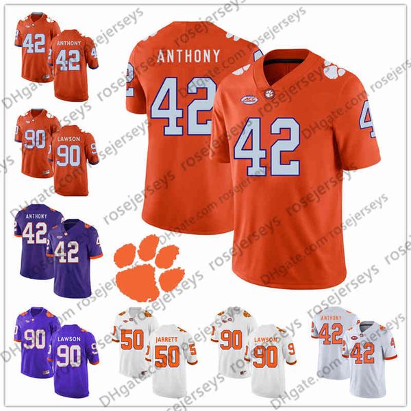 

2019 clemson tigers #42 stephone anthony 50 grady jarrett 83 dwayne allen 90 shaq lawson purple white orange retired player football jersey, Black
