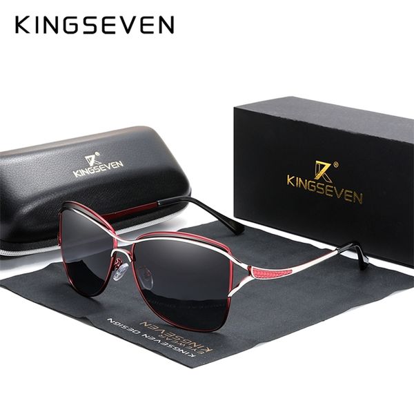 

kingseven sunglasses for women square rimless elegant brand designer fashion shades sun glasses with box 220513, White;black