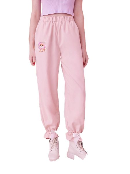 

romwe x cremechii kawaii cartoon graphic ruffle hem pants 10tb#, Black;white