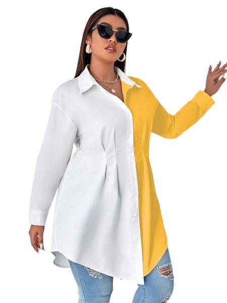 

plus two tone plicated asymmetrical hem shirt r4fw#, Black