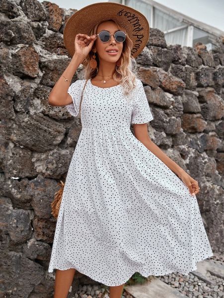 

polka dot midi smock dress a8hy#, Black;gray