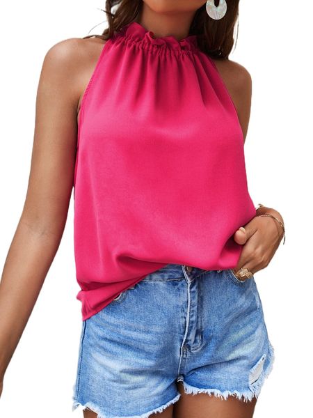 

solid ruffle trim tie back b6eq#, White