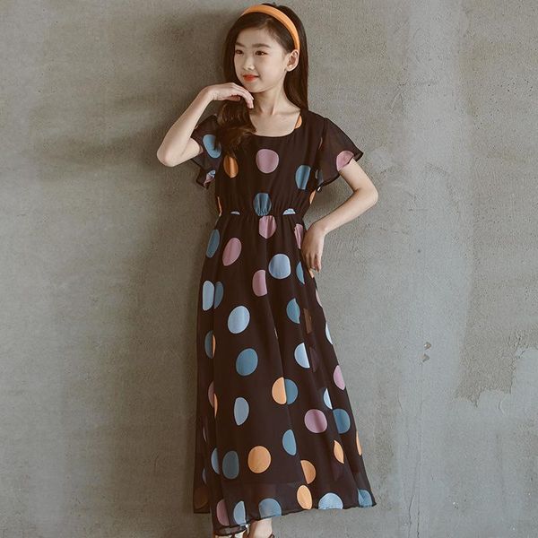 Mädchen Kleider Sommer Maxi Lange Teen Mädchen Kleid 2022 Kinder Kleidung Dot Kinder Urlaub Strand Mode Mit Futter #6300Mädchen