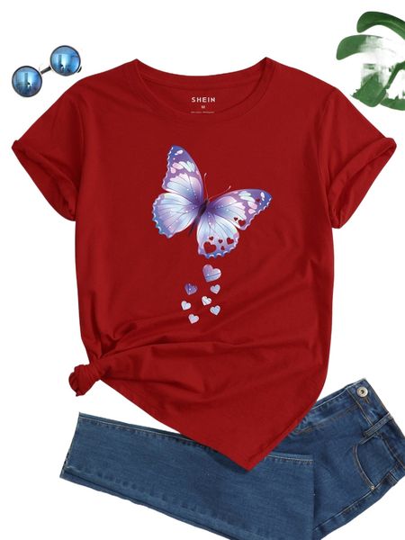 

butterfly and heart print tee q2tu#, White