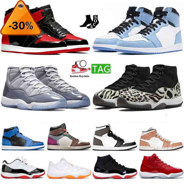 

st quality men 1 1s basketball shoes bred patent sneakers cool grey 11 11s sports trainers rebellionaire boys women university blue dark, Black