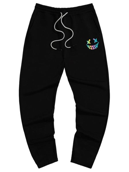 

men reflective expression print drawstring waist sweatpants f3tq#, Black
