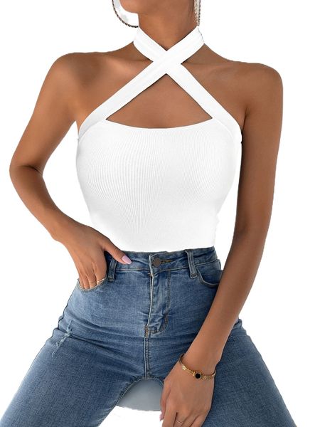 

criss cross tie back halter b7hf#, White