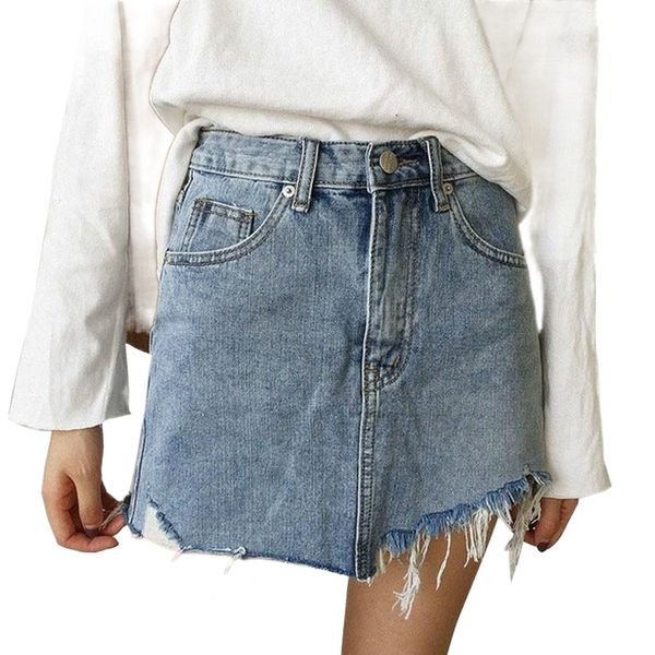 

skirts summer women's skirt short denim womens irregular brushed hem jean mini fashion streetwear high waist 19e1#, Black