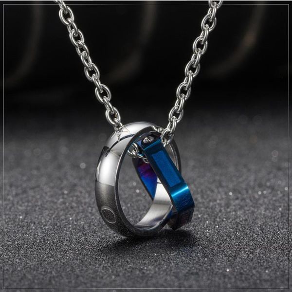 Подвесные ожерелья квадратные двойные кольцо Love Life Diamond Collese для мужчин Женщины 316L Цепочки из нержавеющей стали.