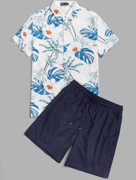 

men tropical print shirt and shorts set u6on#, Gray