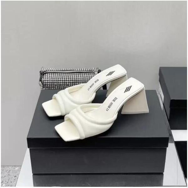 

the attico devon heeled sandals white slippers lab leather block heel mules high heels shoes slip on slides open toes shoe for women luxury, Black