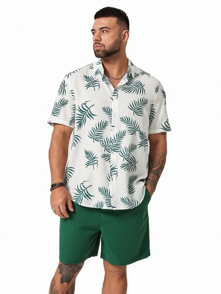 

extended sizes men tropical print shirt & shorts f0ac#, Gray