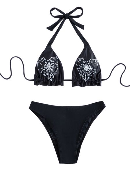 

heart pattern halter triangle bikini swimsuit b9bc#, White;black