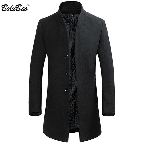 

bolubao brand men wool blends coats men's long section slim fit trench winter male wool blends coat 201127, Black;brown