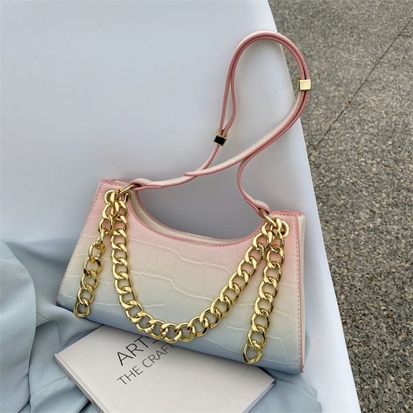 

luxury women bag metal chain rainbow gradient color leather shoulder bag small handbags for women clutches ladys crossbody bag 220620
