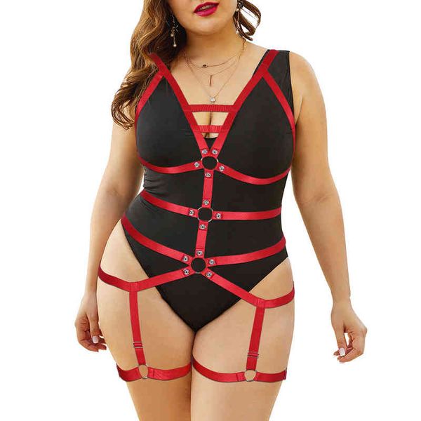 Nxy Sm Bondage Donna Fetish Rave Abbigliamento Gothic Plus Size Lingerie Set Harness Full Body Cinghie erotiche Accessorio220419