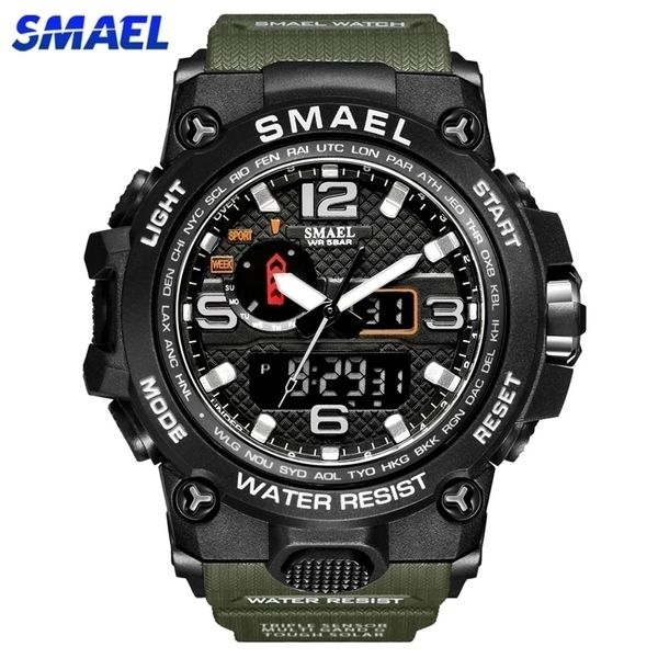 

smael brand men sports watches dual display analog digital led electronic quartz wristwatches waterproof swimming military watch 220805, Slivery;brown