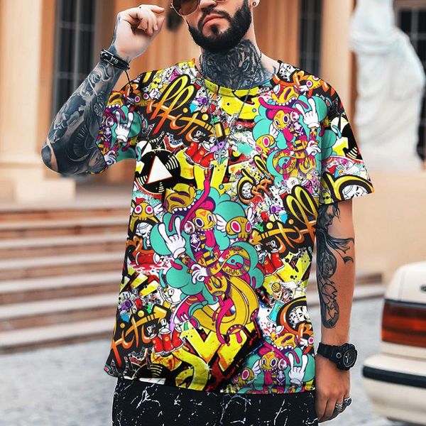 T-shirt da uomo Divertente puzzle hip-hop Camicia stampata in 3D, T-shirt girocollo, Abbigliamento casual oversize in poliestere Lycra di alta qualità S-5XL