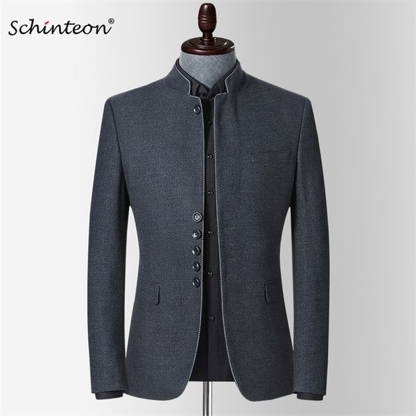 Schinteon Men Spring Blazer Jacket Stand Collar Slim Fit Outwear Smart Casual Tuta cinese di alta qualità 201104
