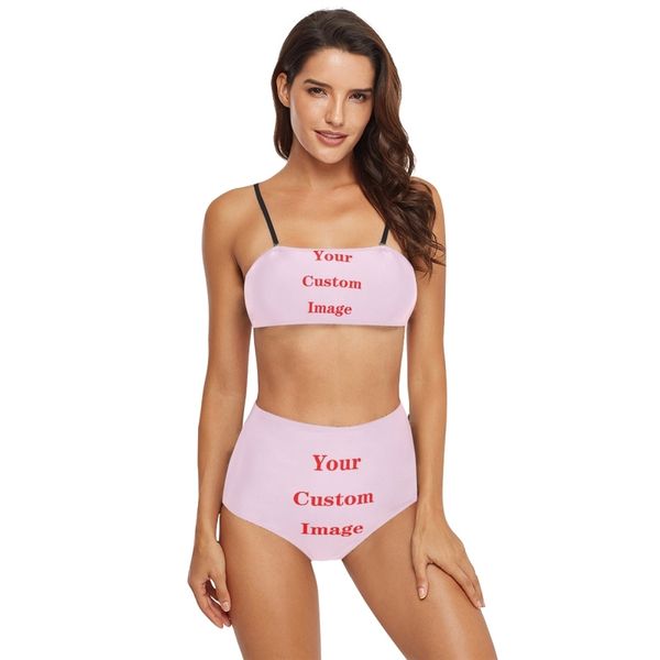 

custom picture print bikini female handwork swimming suit for women swimwear high cut bikini set string 220609, White;black