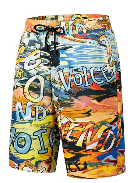 

men letter graphic drawstring waist shorts b0lo#, White;black