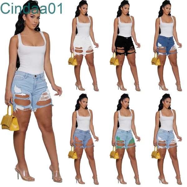 

summer new fashion denim shorts designer plus size clothes tassel broken hole washed jeans ladies casual straight short pants, Blue