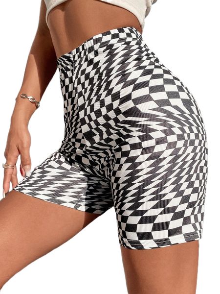 

geo print high waist shorts 22f1#, White;black