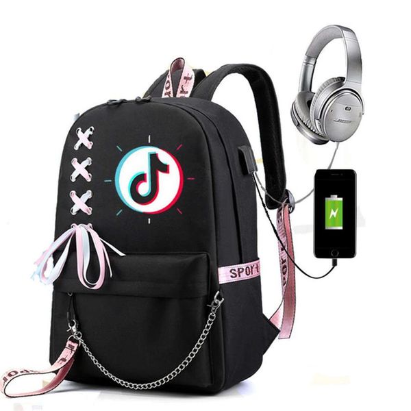 

backpack shoulder bag tik tok tiktok usb bag korean pack leisure pack320a