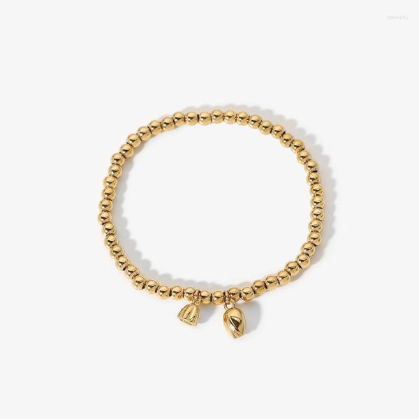 Braccialetti con filo di perline in acciaio inossidabile placcato oro 14k con catena a maglie per donna Gioielli creativi con ciondolo di loto Fawn22