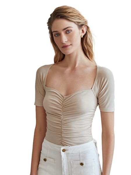 

motf premium ruched sweetheart neck bodysuit u0b1#, White