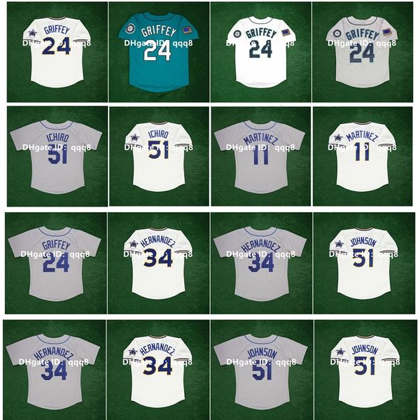 NA85 1989 1997 Jersey da baseball vintage Ken Griffey Jr Ichiro Suzuki Jay Buhner Edgar Martinez Omar Vizquel Felix Hernandez Randy Johnson White