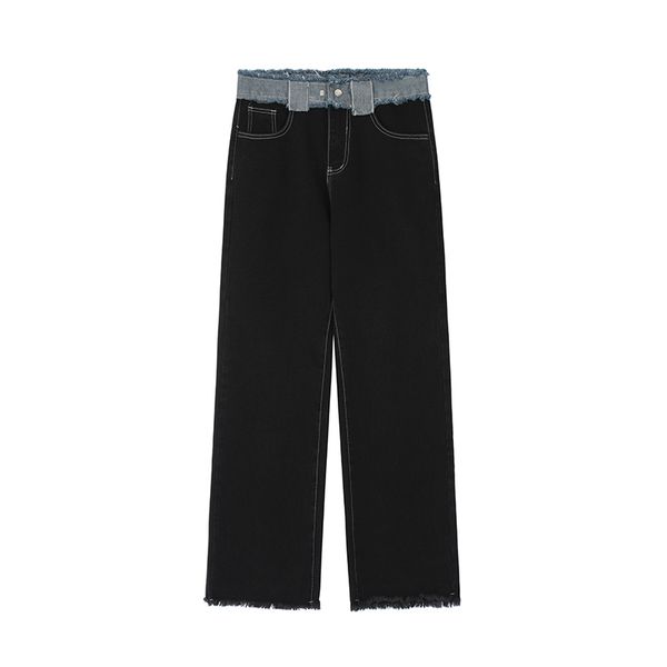

straight ripped black denim trousers male and female loose jeans baggy pants, Blue