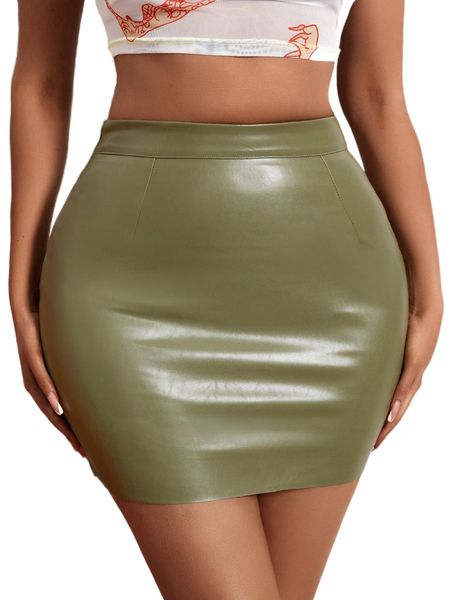 

pu solid bodycon skirt j7fe#, Black