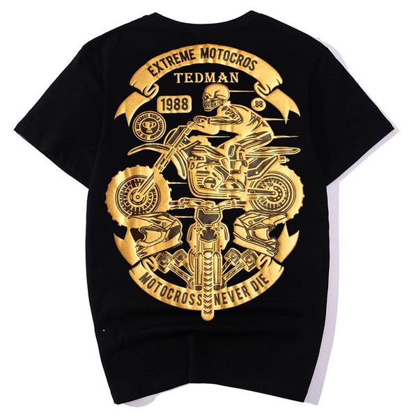 Camisetas masculinas motocicletas andando de manga curta pescoço redondo camiseta casual de verão moda motora motora de motocull skull cutoding algodão camiseta camiseta