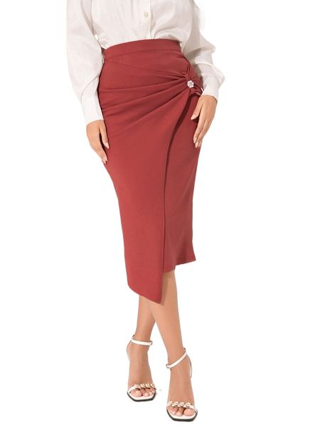 

modely high waist pearl detail asymmetrical hem skirt r0t5#, Black