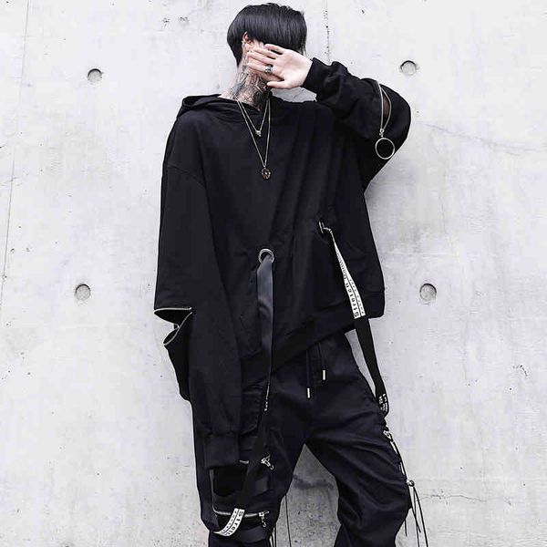 

houzhou black men's hoodies goth sweatshirt hood autumn techwear gothic darkwear hoodie sweatshirts streetwear hip hop harajuku
