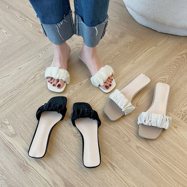 

summer 2022 white daily korean ladies' flat slippers, Black