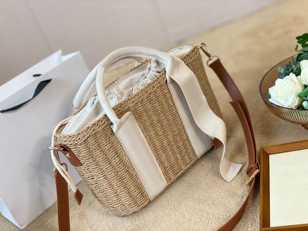 

new straw bag vegetable basket beach summer tote handbag letter leather shoulder strap bag crossbody 2022 luxurys designers women handbags c
