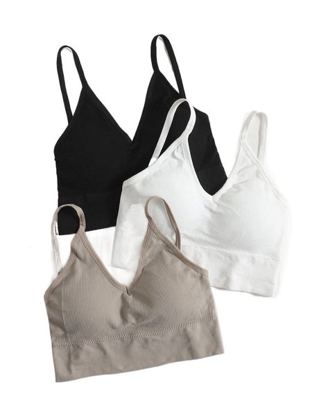 

3pack solid rib bralette set q8xm#, Black;red