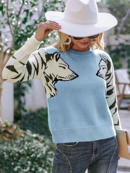 

simplee animal pattern sweater a0zf#, White;black