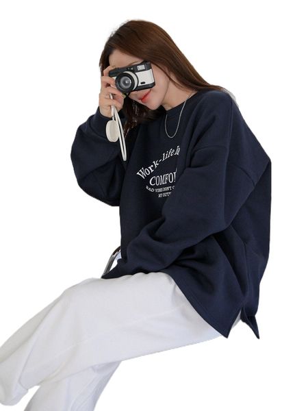 

dazy slogan graphic drop shoulder sweatshirt p75y#, Black